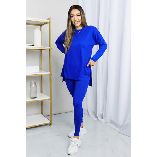 Trendsi Hospital Stay Must Haves Zenana Ready to Relax Full Size Brushed Microfiber Loungewear Set in Bright Blue